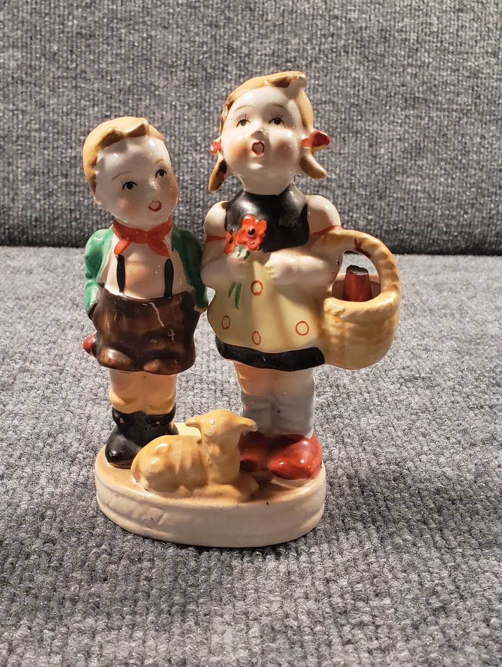 Occupied Japan Porcelain Figurine – Boy & Girl with Basket – Vintage 1940s